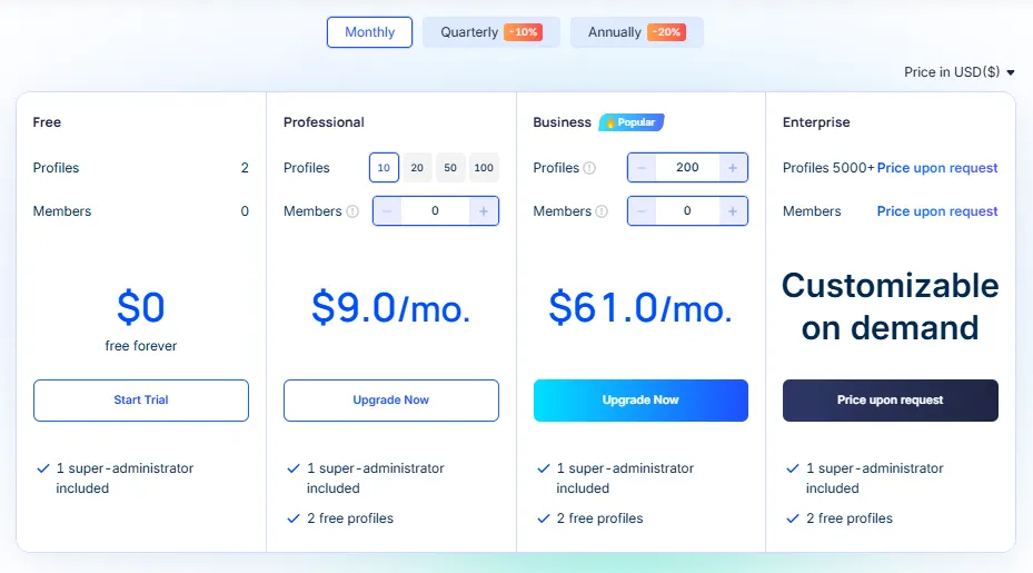 AdsPower Pricing Plans