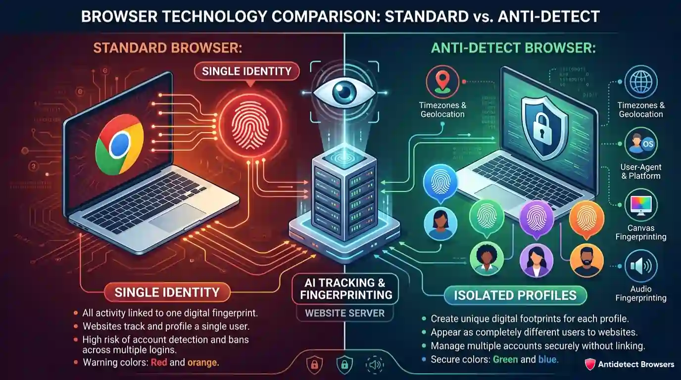 Anti-detect browser masking digital fingerprint identity