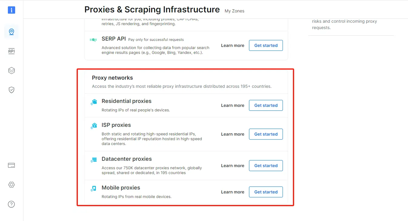 Choose your network type in Bright Data