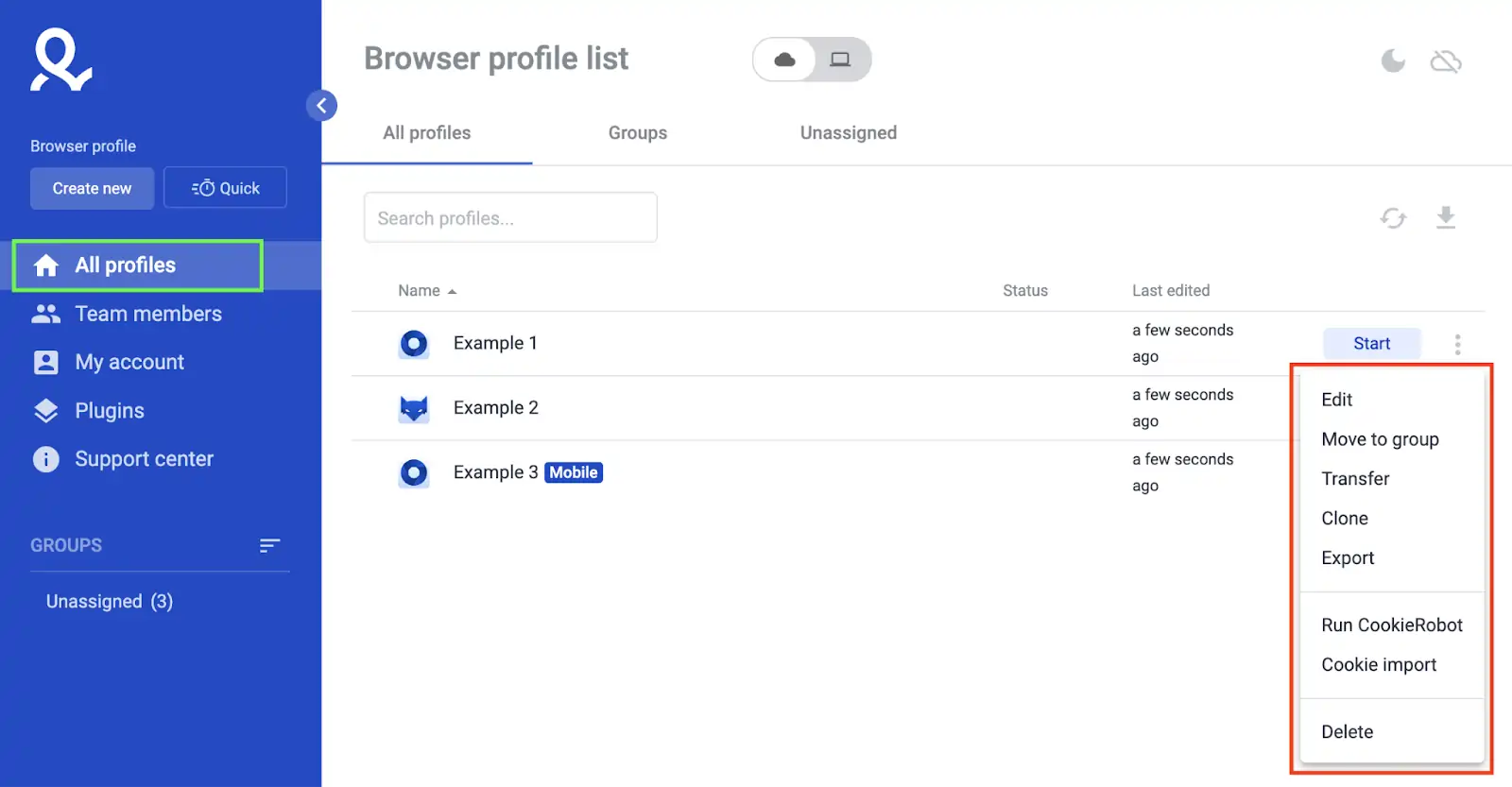 Create a new browser profile in Multilogin Dashboard