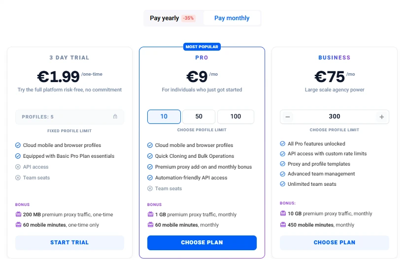 Multilogin Pricing Plans