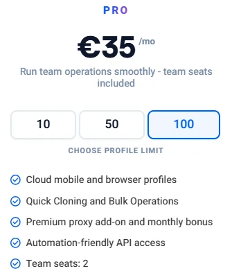 Multilogin Pro 100 plan