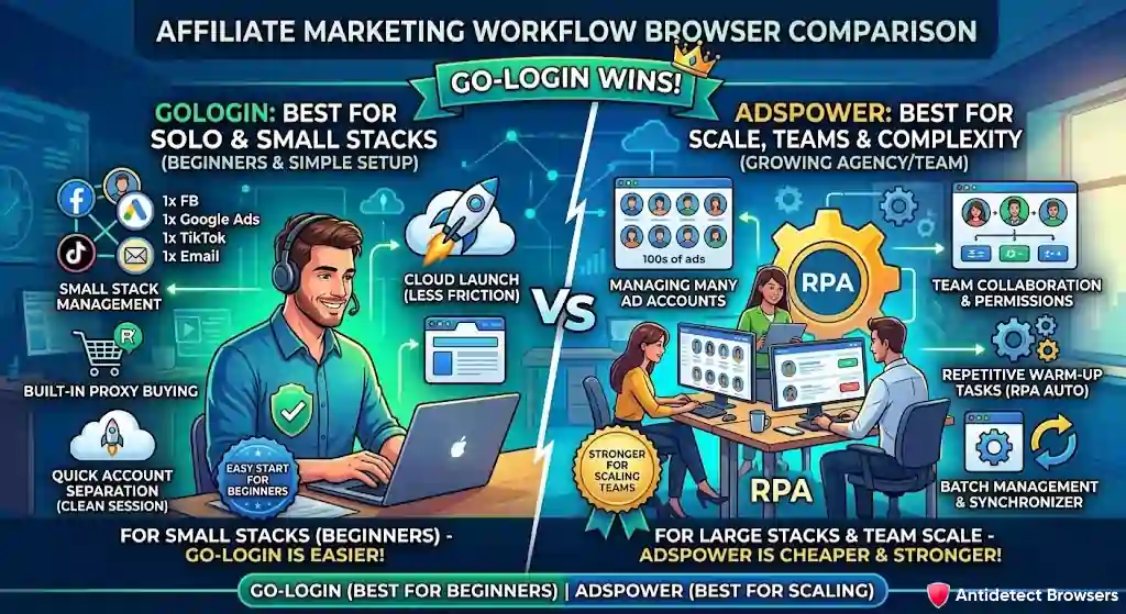 Browser for affiliate marketing workflows comparison