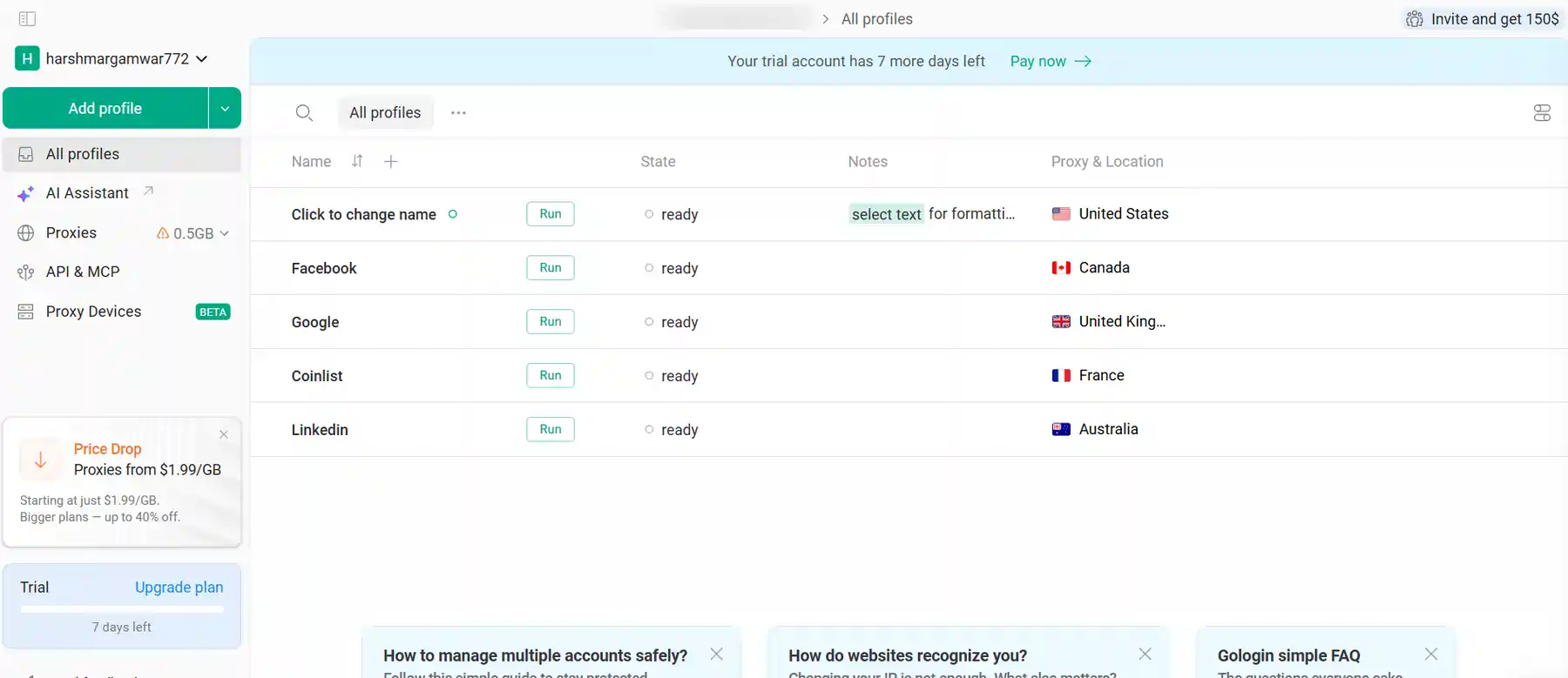 GoLogin Browser Profile Management