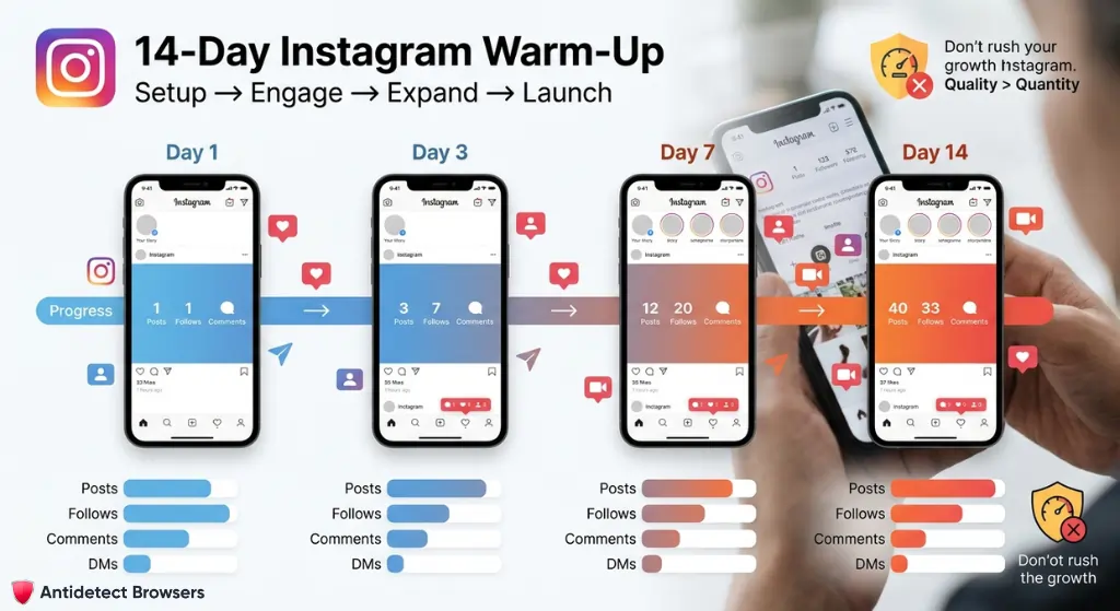 Instagram account warm-up plan for new profiles