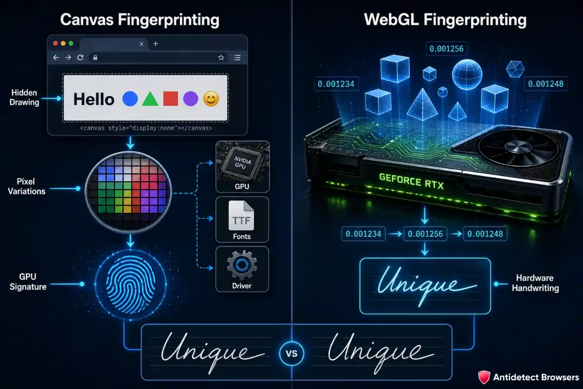 What Is Browser Fingerprinting? Tracking Signals Explained 3 Canvas and WebGL browser fingerprinting process