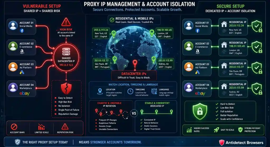 How to Manage Multiple Facebook Accounts Safely in 2026 7 Facebook account proxy setup with residential IP isolation