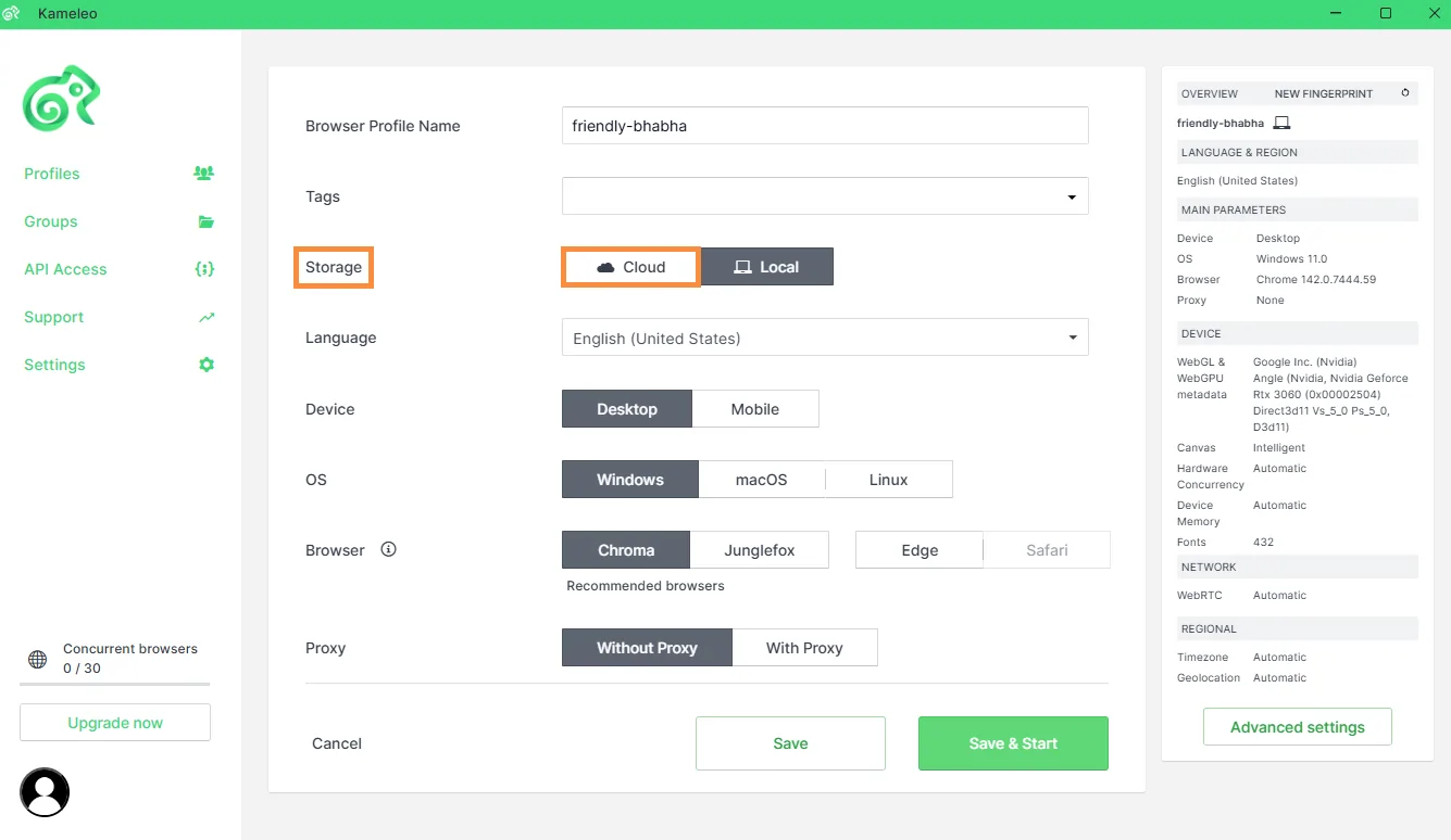 Kameleo Browser Profile Storage
