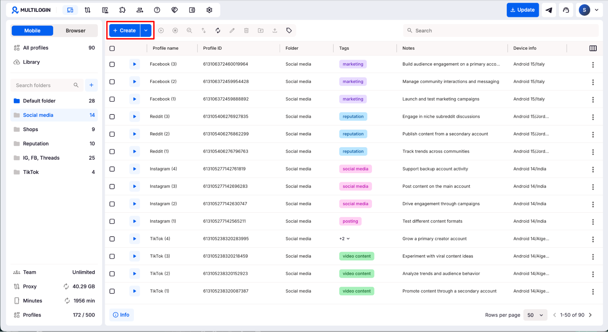 Multilogin vs Octo Browser: Best Pick for Marketers (2026) 16 Multilogin Dashboard