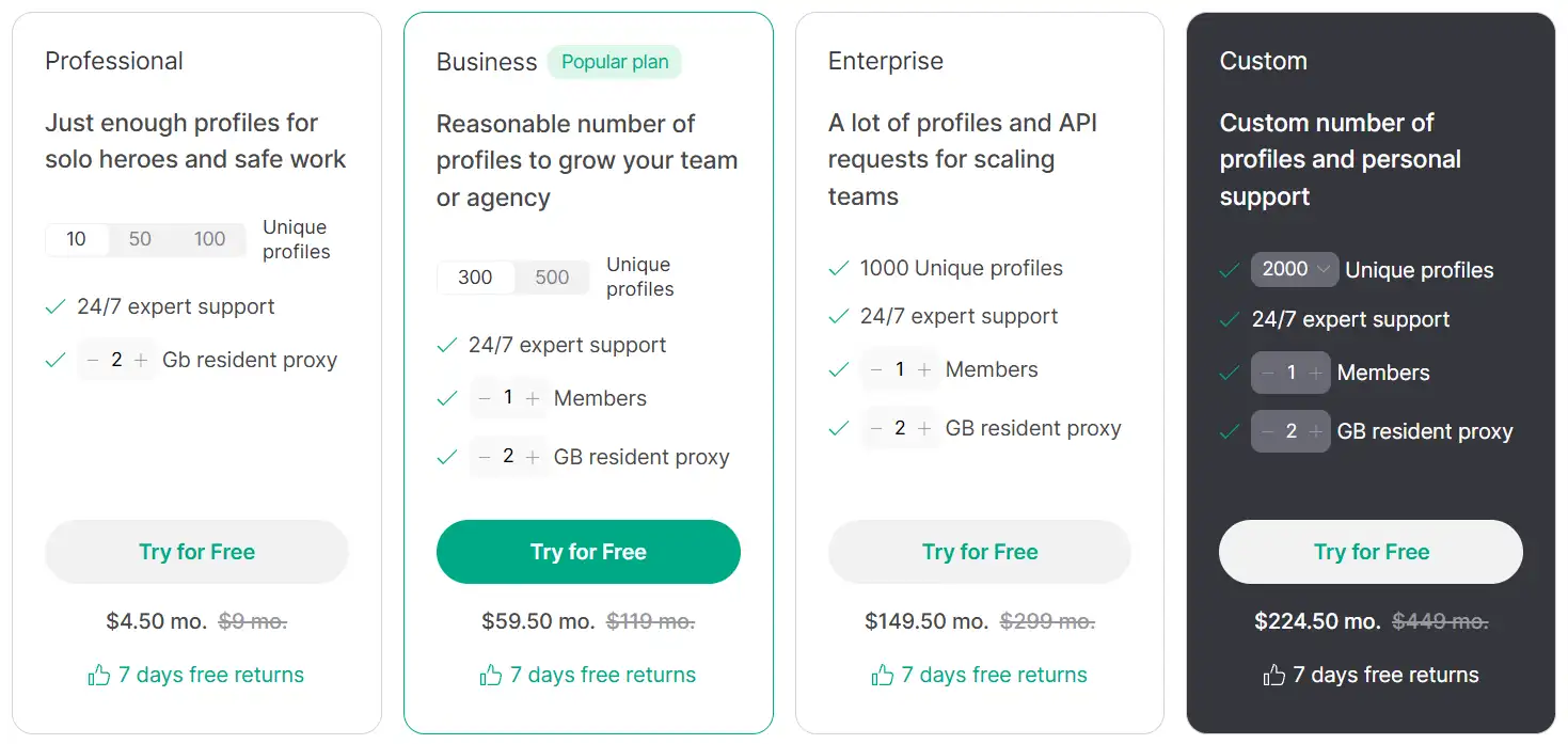 GoLogin Pricing Plans