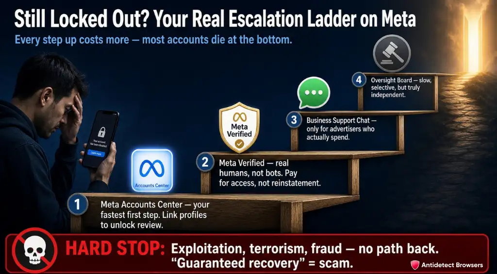 Meta appeal escalation paths after initial denial