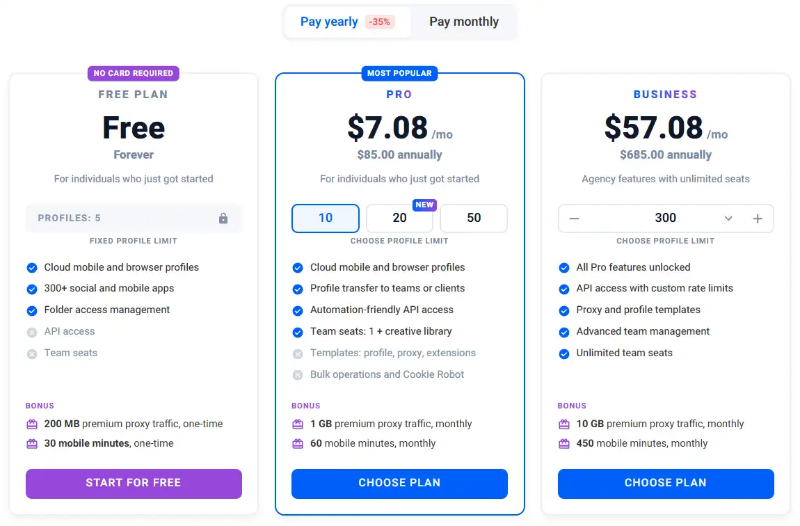 Multilogin Pricing plans