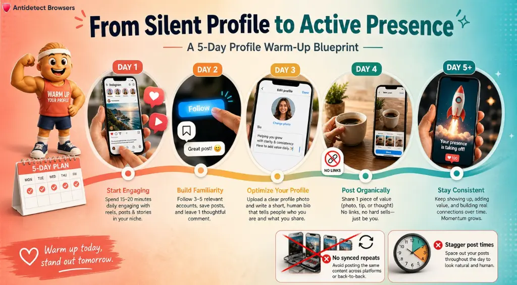 Top 6 Antidetect Browsers for Social Media Management in 2026 15 Profile warm up routine before launching ads