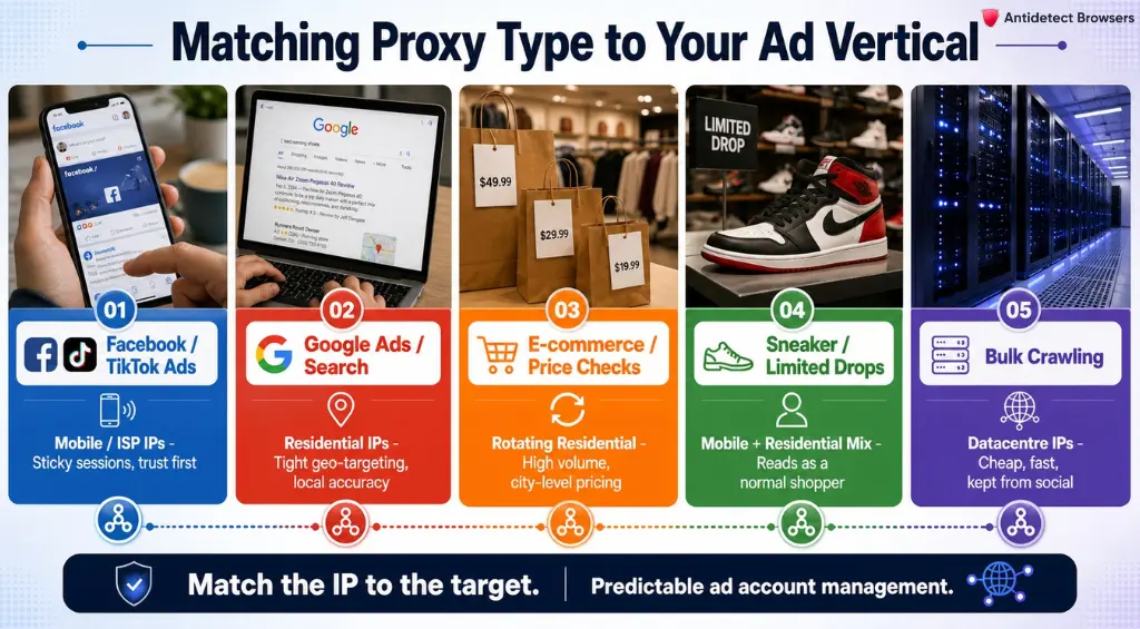 Proxy types matched to ad verticals