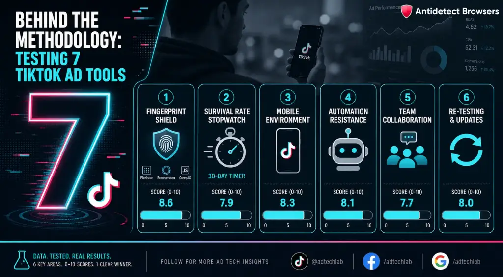 7 Best Antidetect Browsers for TikTok Ads: Tested & Ranked 3 TikTok ad tools evaluation methodology overview