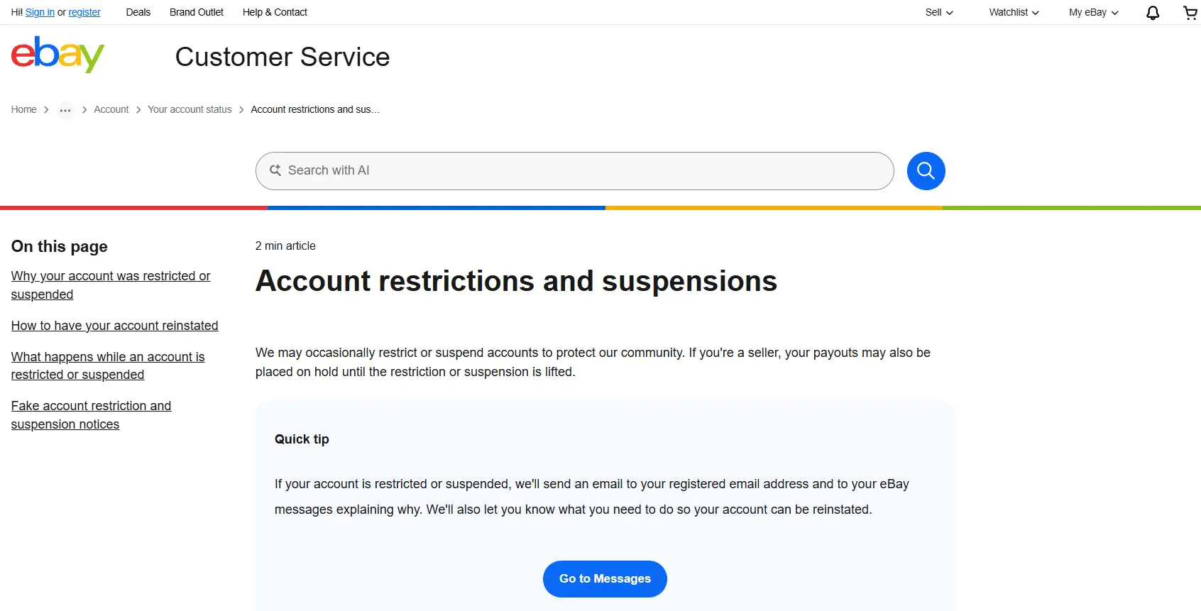 eBay Account Suspended Notice