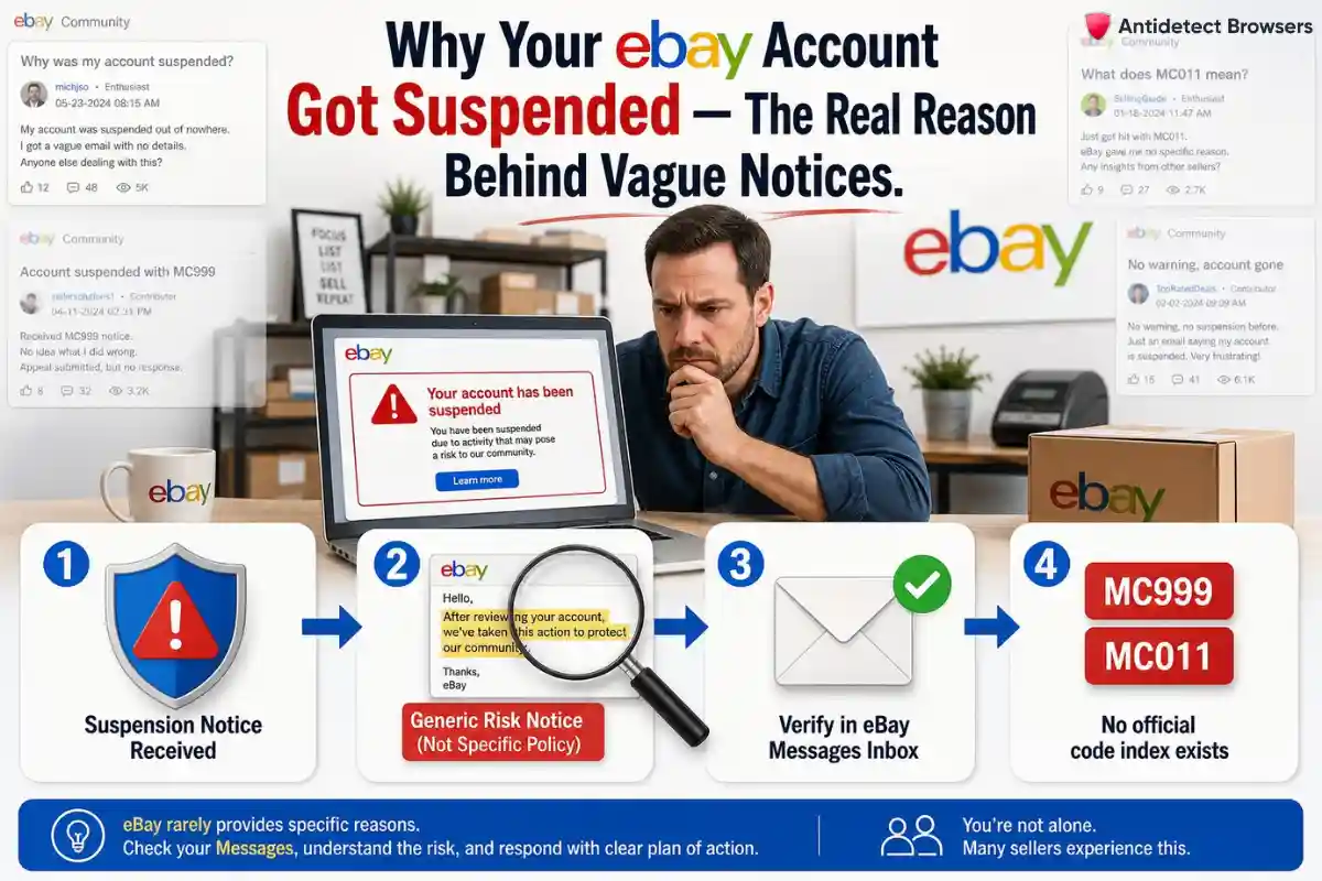 eBay account suspension notice with vague reasons