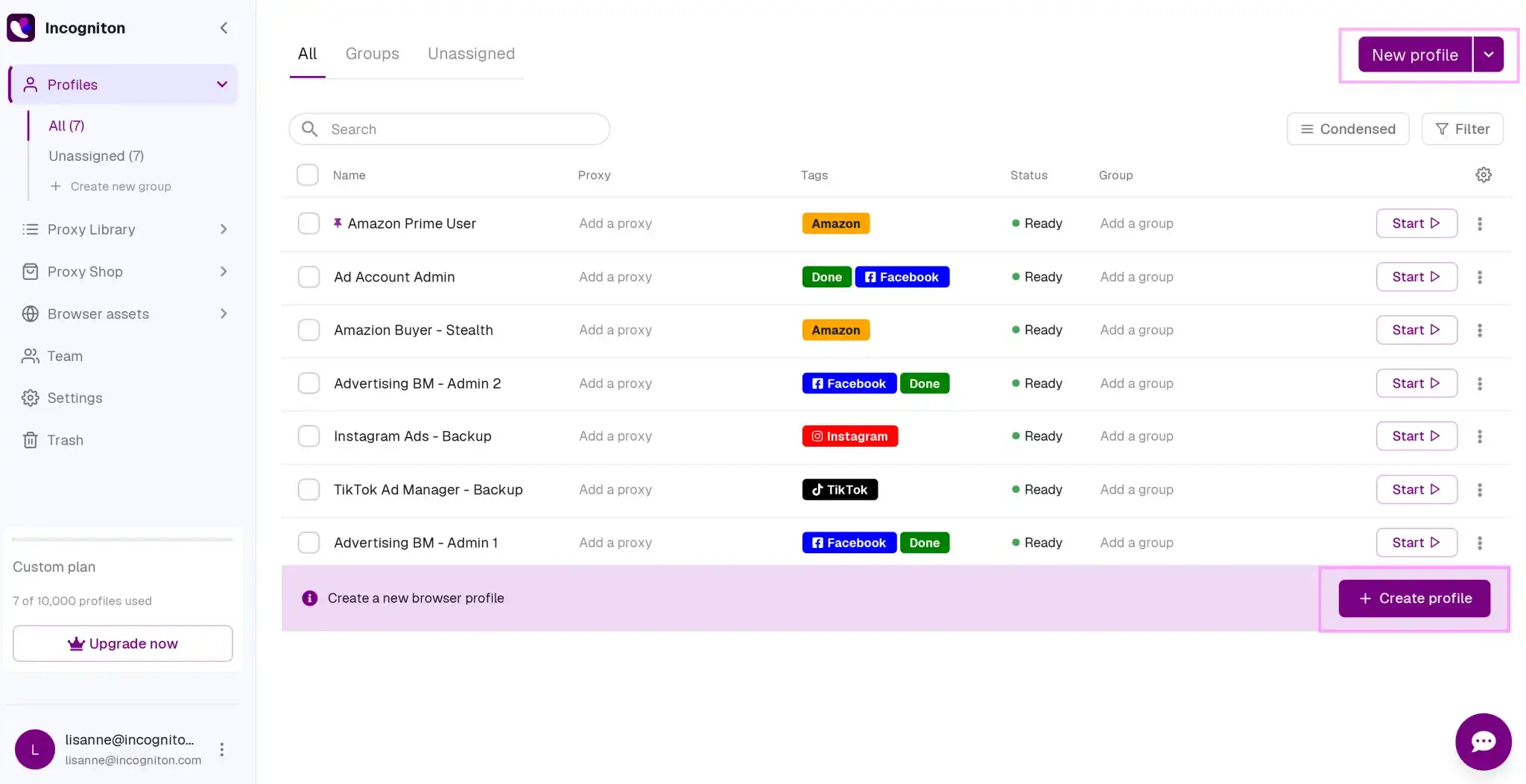 Incogniton Review 2026: I Tested It Using My Own Ad Accounts 9 Create a new profile in Incogniton